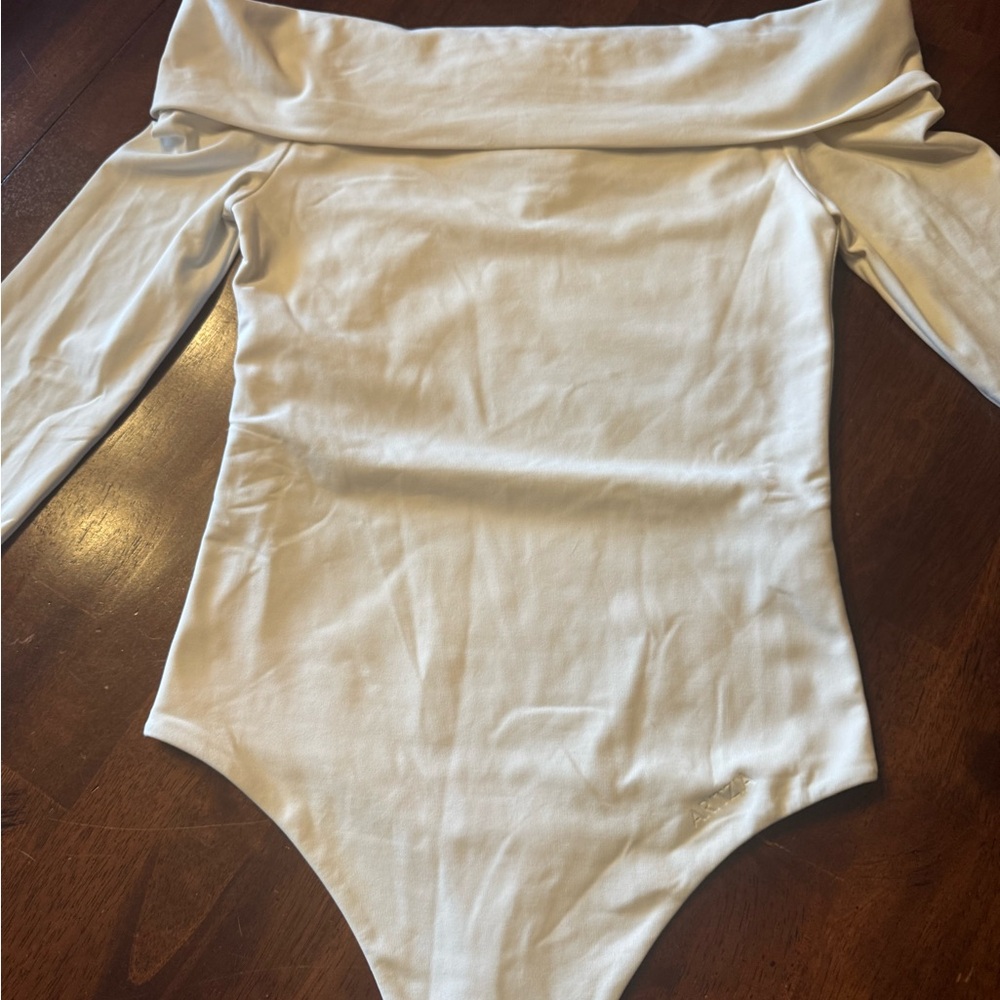 Aritzia Contour Off the Shoulder Beige Long Sleeve Bodysuit